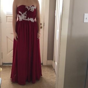 Red chiffon gown with lace sequins